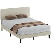 HOMCOM Okvir zakonske postelje 140x200 cm z višinsko nastavljivim vzglavjem, oblazinjenim v rebrastem žametu, zakonska postelja z lesenimi letvami, za spalnico, enostavna montaža, svetlo siva
