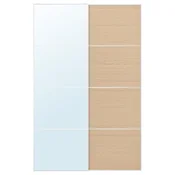 AULI / MEHAMN Par kliznih vrata, aluminijum ogledalo/dvostrano belo b. im. hrastovine, 150x236 cm