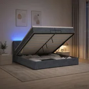 vidaXL Otomanska postelja z vzmetnico in LED Temno siva 200 x 200 cm