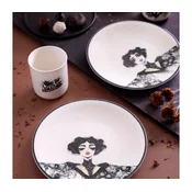 Jedilni komplet, 4 kosi, črno-beli porcelan