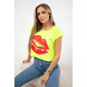 Lip print blouse yellow neon+red