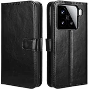 GS Ovitek s preklopom za Xiaomi 15, denarnica Crazy Horse, črna