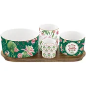 EASY LIFE set skledice na lesenem podstavku Botanic Chic 29x13cm, porcelan, les