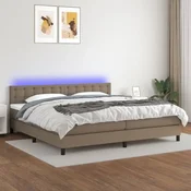 Greatstore Box spring postelja z vzmetnico LED taupe 200x200 cm blago