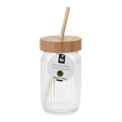 Excellent Houseware Stekleni kozarec 500 ml s pokrovom in slamico bambus/steklo