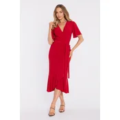 Made Of Emotion Womans Wrap-style midi dress with a ruffle and ruffles - red