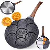 Vilde Granitna ponev za peko palačink in jajc 7 jamic emoji 26cm BLACK&WOOD