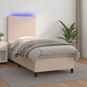 vidaXL vidaXL Box spring postelja z vzmetnico LED kapučino 90x190 cm, (20897557)