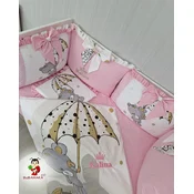 Bubamara037 Set za krevetac sa ogradicom od jastuka sa karnerom Medvedic, sa lastišom, Roze-Beli
