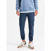 OMBRE Moške hlače STRAIGHT LEG s trikotnim žepom s čepki temno modre barve MDN127138 XL