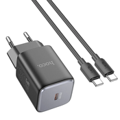 HOCO stenski polnilec tipa C + kabel tipa C na tip C PD QC 30W GaN N43 črne barve