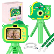 Otroški digitalni fotoaparat na stativu – dinozaver, zelena barva - Rojstni dan - Obhajilo - Za 5+ let
