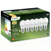 LUMILED 6x LED žarnica E27 krogla P45 5W = 40W 470lm 3000K topla svetloba 180°