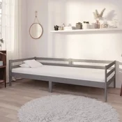 shumee vidaXL Dnevna postelja z vzmetnico, 90x200 cm, siva, borovina