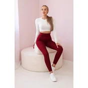 Striped leggings trousers in burgundy color