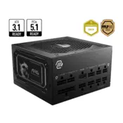 MSI PSU MAG A850GL PCIE5 II, 850W 80Plus Gold, 120mm Fan Active PFC, Fully Modular, 12VHPWR, ATX 3.1, PCIe 5.1, OVP, OCP, OTP, OPP, SCP, UVP, 100-240Vac, 47Hz-63Hz Input Frequency, ATX, 7Y, Black