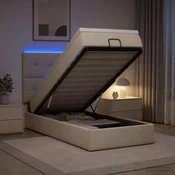 vidaXL Otomanska postelja z vzmetnico in LED Krem 100 x 200 cm Blago