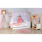 Krevet kucica sa fiokom i dušekom 180x80 DOMEK - BELA (bukva) ( 77001 )