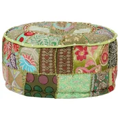 Vidaxl Tabure večbarven okrogel, bombaž, ročno izdelan 40x20 cm zelen