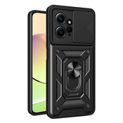 Oklepni ovitek MaX-Armor z obročem, kovinsko ploščico in zaščito zadnjih kamer za Xiaomi Redmi 12 4G - army black