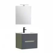 Trent kopalniško pohištvo 60 cm keramični umivalnik (2 predala) z ogledalom 60x80 cm olivno zelena-antracitno siva