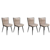 Hanah Home Set 4 trpezarijske stolice Kusakli Krem-Crni