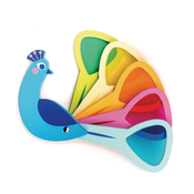 Leseni ptiček Peacock Colours Tender Leaf Toys z barvnim perjem na repku od 18 mes