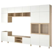 BESTA TV komb. za odlaganje/stakl.vrata, belo b. hrastov furnir Lappviken/Sindvik bela, 360x42x240 cm