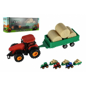 Teddies Traktor z vleko z balami plastike 30 cm na vztrajniku 3 barve