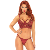 Leg Avenue Lace Bralette with Sheer Thong 81577 Burgundy S/M