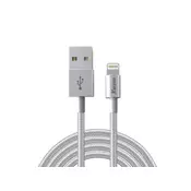 XWAVE USB kabl/USB 2.0(tip A)- LIGHTNING(iPHONEkompatibilni)/dužina 2m/3A/Aluminium/srebrni upleten ( USB za iPhone 2m 3A Al /silver mesh )