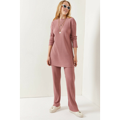 Olalook Womens Dried Rose Top with a slit blouse Bottom Palazzo Corduroy Suit