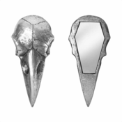 Dekoracija (ogledalo) ALCHEMY GOTHIC - Raven Skull - Srebrna - V99S