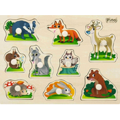 Dječja drvena slagalica Pino - Šumske životinje, s ručkama, 9 dijelova