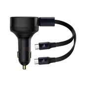 Baseus Enjoyment 33W brzi punjac za automobil s 2x USB Type-C kabela koji se automatski uvlace, crni