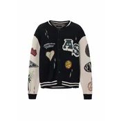 AllSaints Pletena jopa CHASE  kremna / golobje modra / temno rdeča / črna