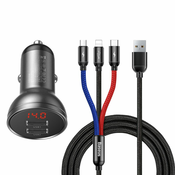 Baseus Car Charger with display 24W + Cable USB 3in1 Baseus Three Primary Colors 1,2m