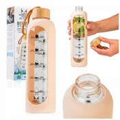 B.U. Steklena steklenica za vodo 1000 ml s silikonskim etuijem (bež)