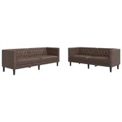 Vidaxl Komplet Chesterfield kavčev 2-delna rjavo umetno usnje