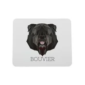 Bouvier des Flandres - geometrijska podloga za miško s fotografijo in napisom