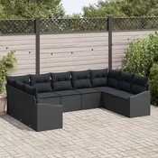 vidaXL vidaXL Vrtni kavč Set 9 Črna Ratan, Poliester, Jeklo Vrtni kavč, (22065214)