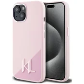 shumee Karl Lagerfeld silikonski ovitek Shadow Metal Initial MagSafe za iPhone 15 (roza)