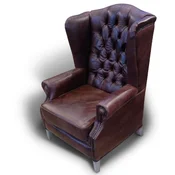 Casa Padrino Luxury Chesterfield Leather Wing Chair Brown/Gray - Chesterfield Genuine Leather Living Room Armchair - Chesterfield Living Room Furniture - Luxury Genuine Leather Furniture