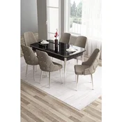 Hanah Home trpezarijski set Tia, sto i 6 stolica, ploca u dekoru crnog mermera, hromirane noge, kapucino tkanina Babyface