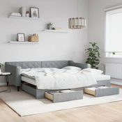 Greatstore Izvlečna dnevna postelja s predali svetlo siva 100x200 cm blago