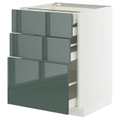 METOD / MAXIMERA Pod.elem.3front/2dnj/1srd/1vis.fiok, bela/Kallarp tamna sivozelena visokog sjaja, 60x60 cm