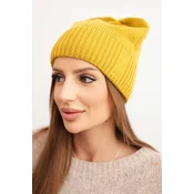 Kesi Womens winter hat made of wool with a classic ribbed knit K444 mustard