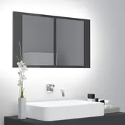 LED kupaonski ormarić s ogledalom visoki sjaj sivi 80x12x45 cm