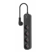 Gembird TSL-PS-S4U-01 pametni podaljšek z USB A/C polnilnikom, 4 vtičnice, črn