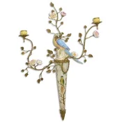 Casa Padrino Art Nouveau wall candle holder parrot multicolored/brass 55 x H. 79.2 cm - Porcelain wall candle holder - Baroque & Art Nouveau wall decoration